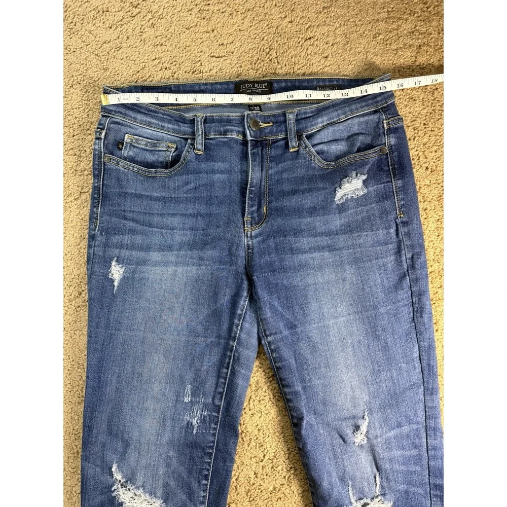 Judy Blue Relaxed Fit Jeans Women 11/30 Distressed Blue Denim Mid Rise Preppy